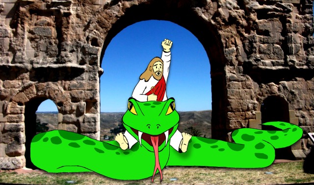 Jesus Riding a Snake